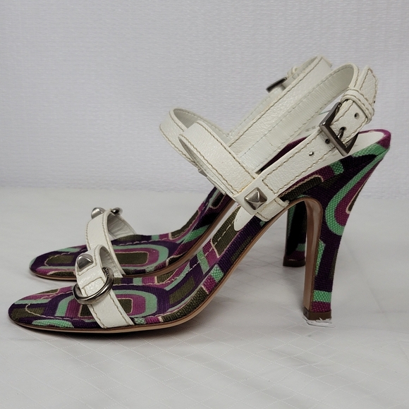 Prada Calzature Donna White Leather Cinghiale Viola Slingback Heel Sandals Sz 39 - Picture 12 of 12